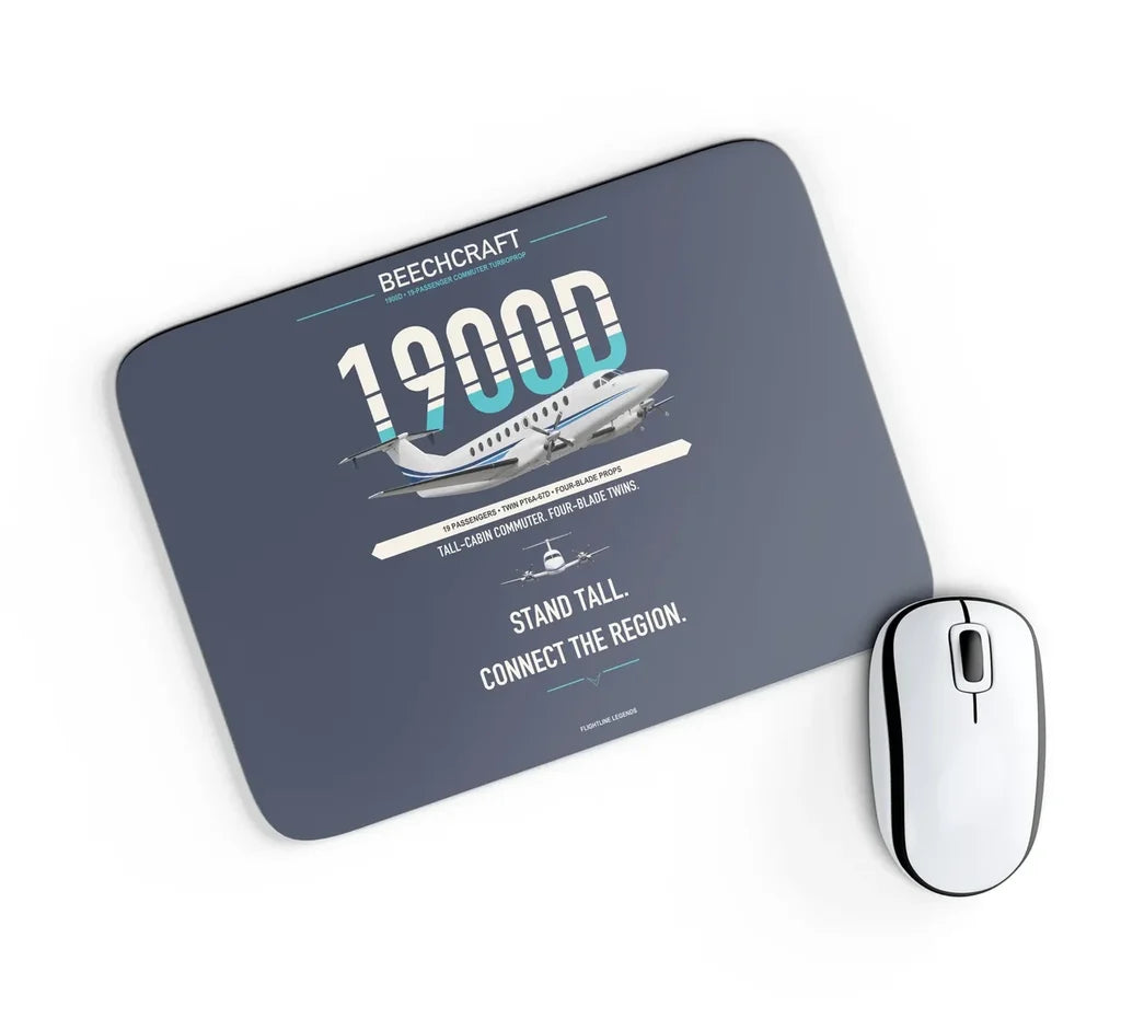 Beechcraft 1900D design on navy blue rectangle mouse pad