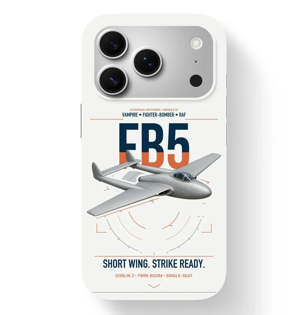 de Havilland Vampire FB5 design on white magsafe iphone case, for iPhone 17 Pro