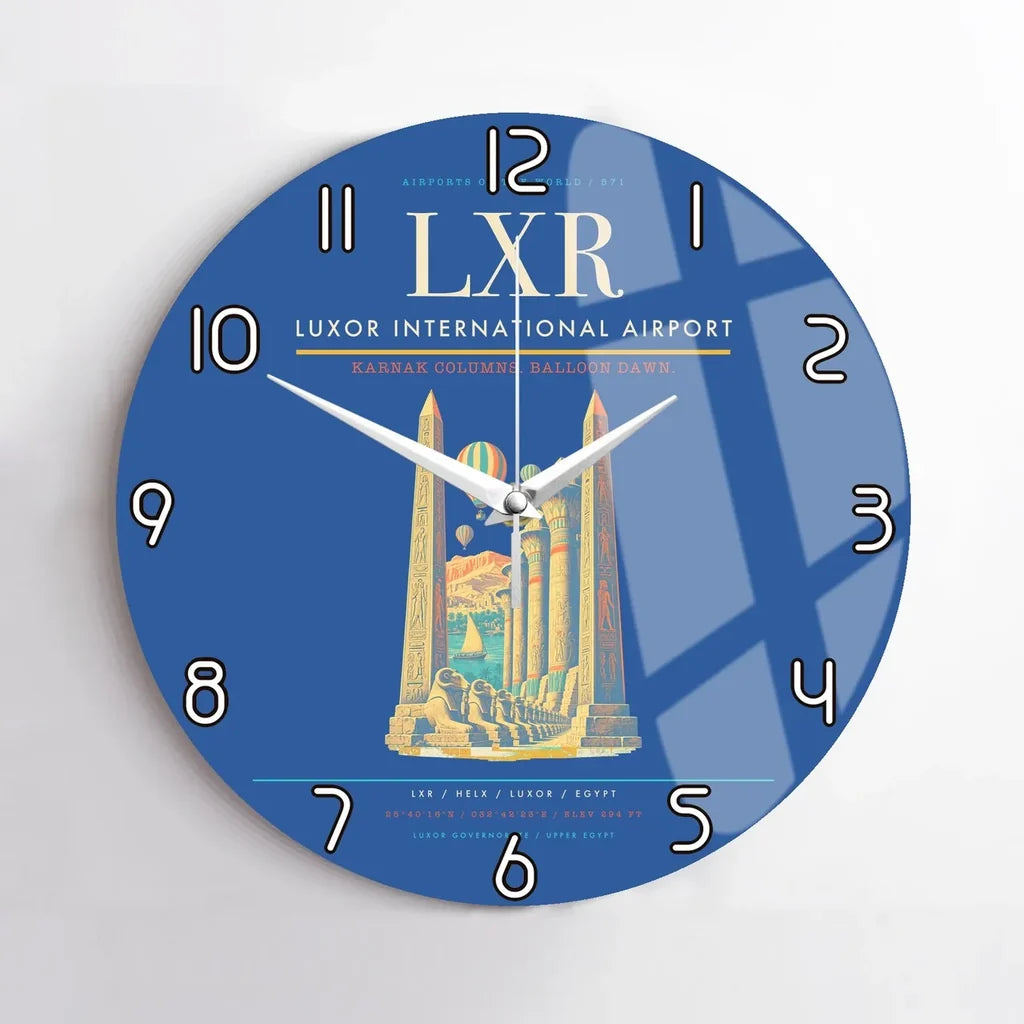 Luxor International Airport (LXR) design on blue no frame wall clock