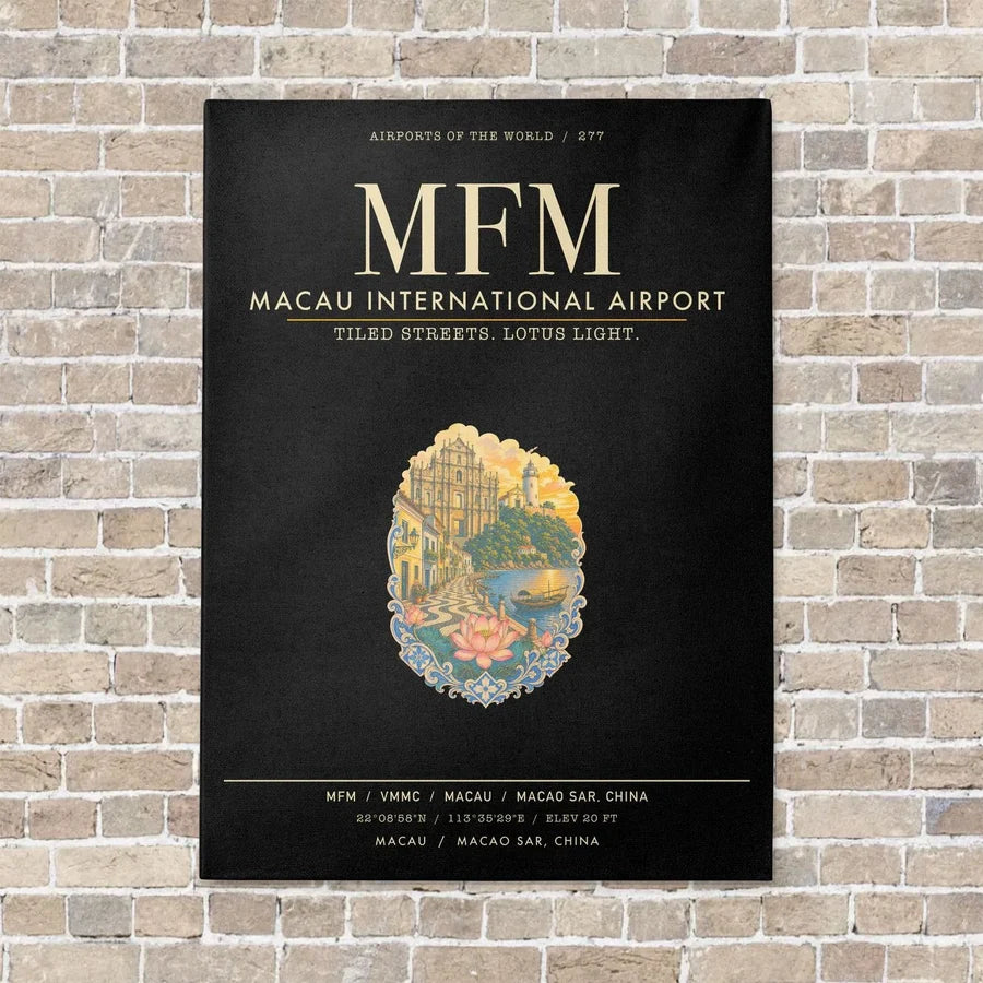 Macau International Airport MFM - Canvas Framed - Black