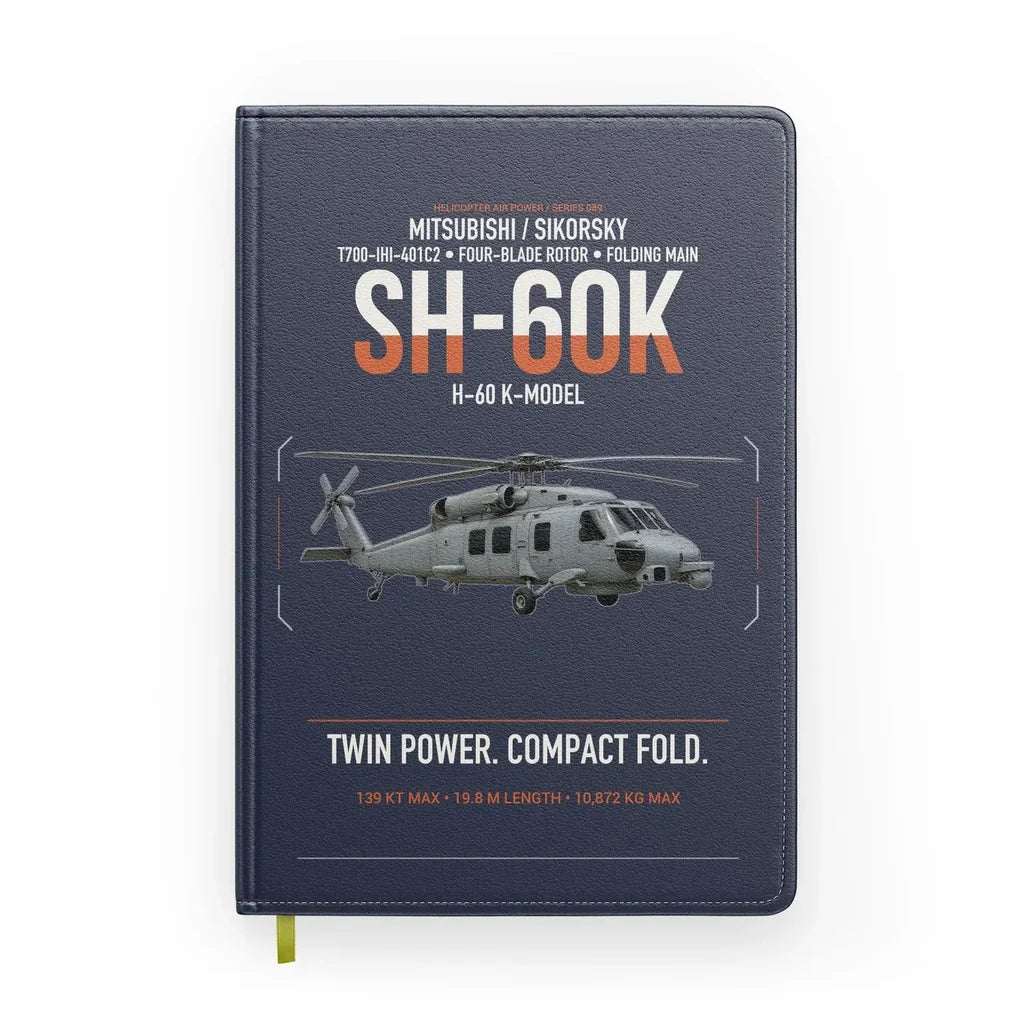 Mitsubishi Sikorsky SH-60K design on navy blue notebook