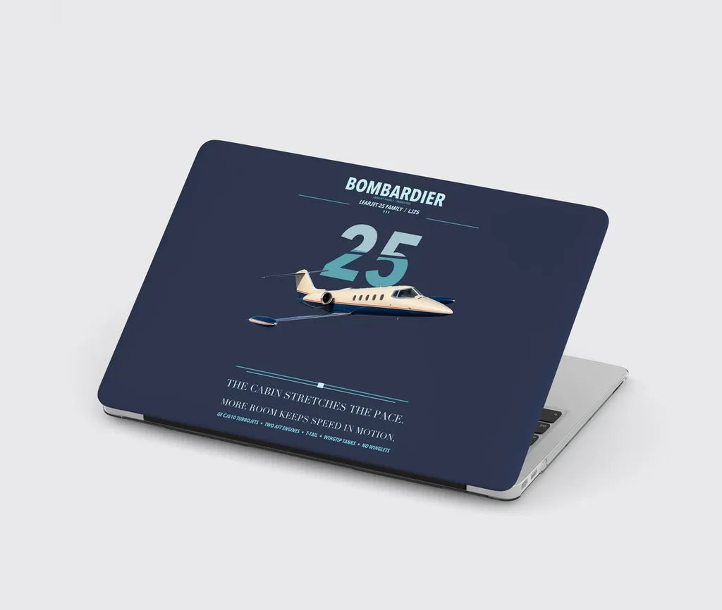 Bombardier Learjet 25 design on navy blue MacBook case