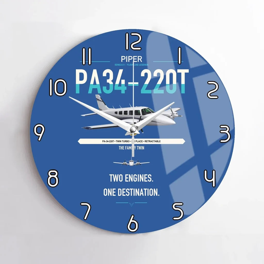Piper PA-34-220T Seneca V design on blue no frame wall clock