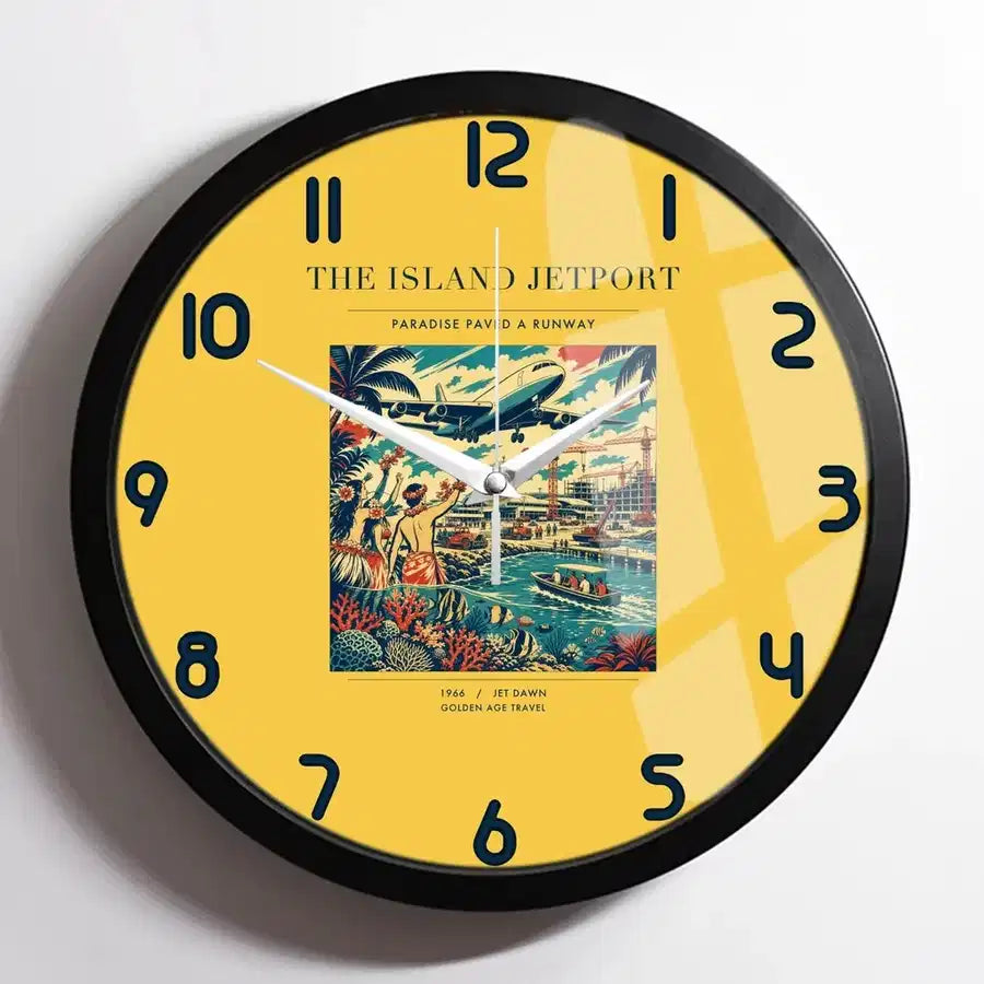 VINTAGE G4118 - The Island Jetport - Designed Wall Clocks design on yellow framed