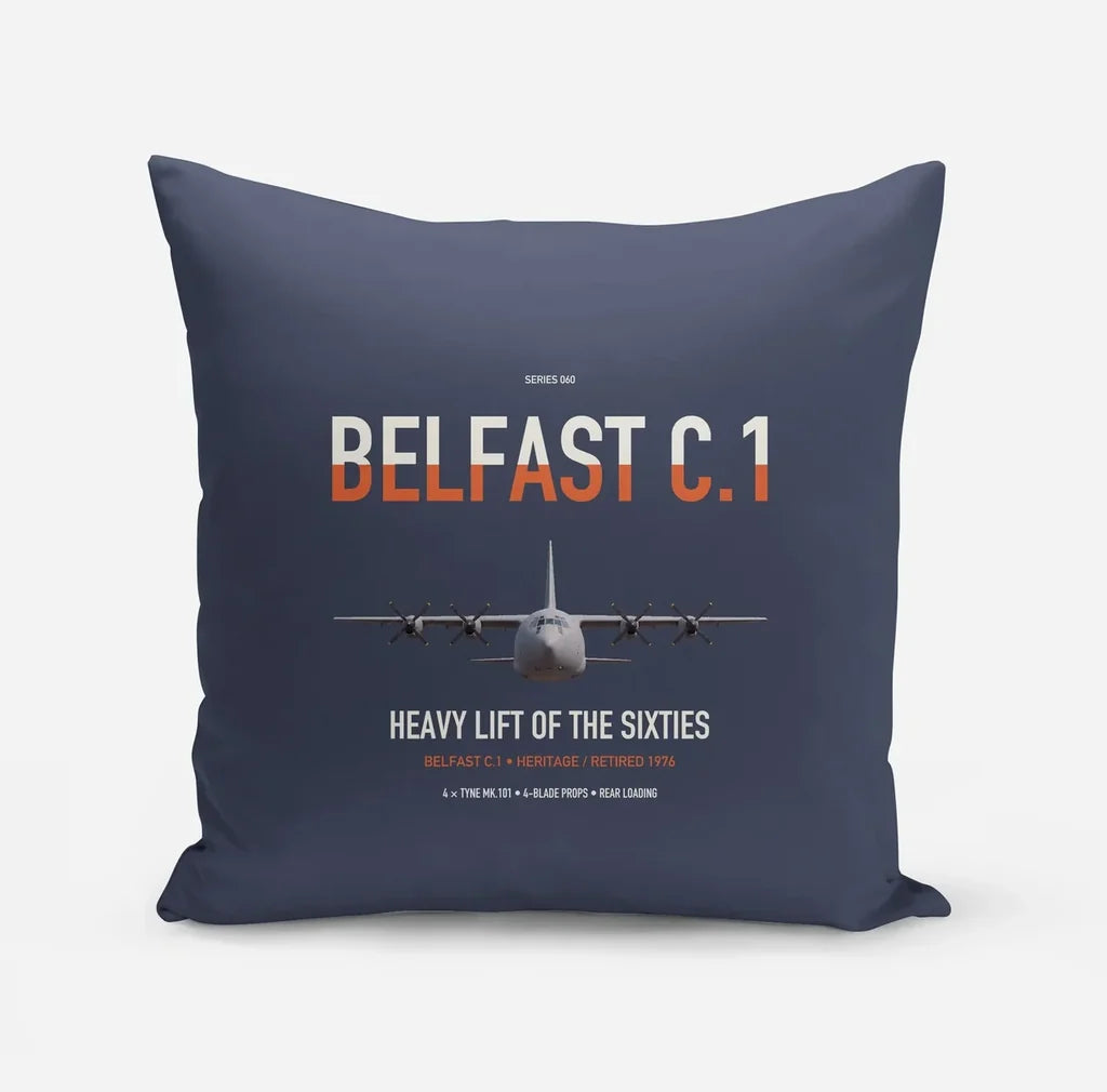 Short Belfast C.1 design on navy blue pillow