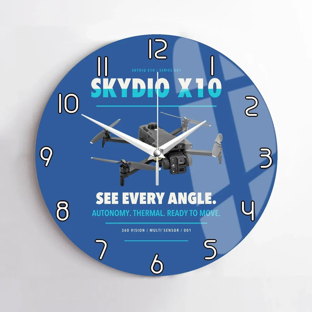 Skydio X10 design on blue no frame wall clock