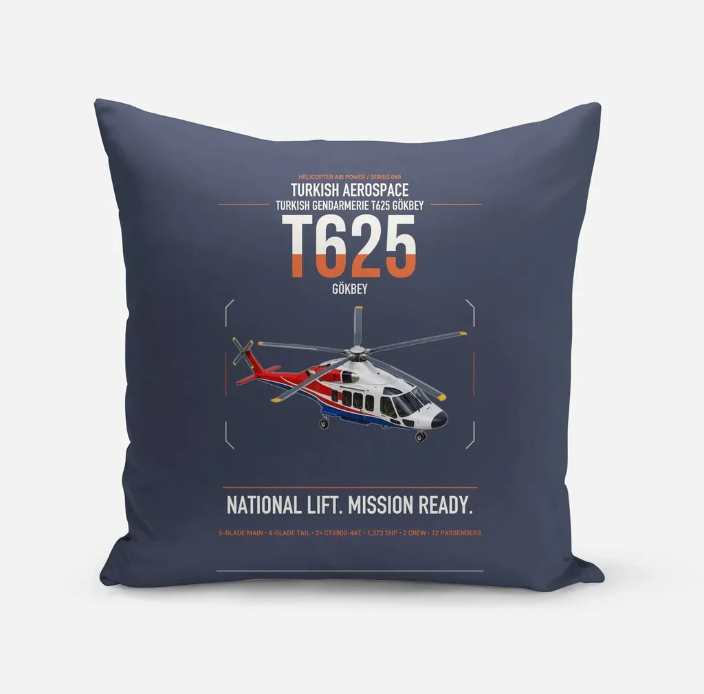 Turkish Aerospace T625 Gökbey design on navy blue pillow