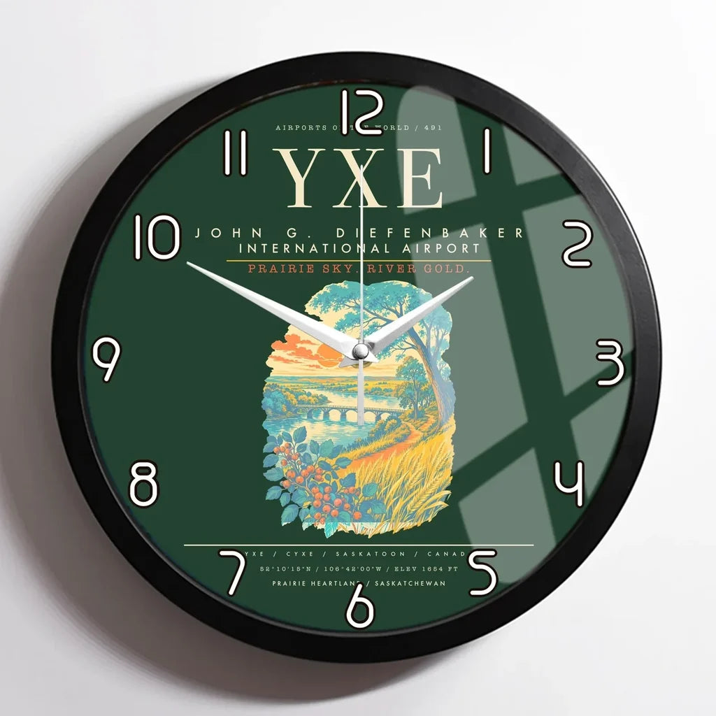 Saskatoon John G. Diefenbaker International Airport YXE Wall-Clock Framed - Dark Green