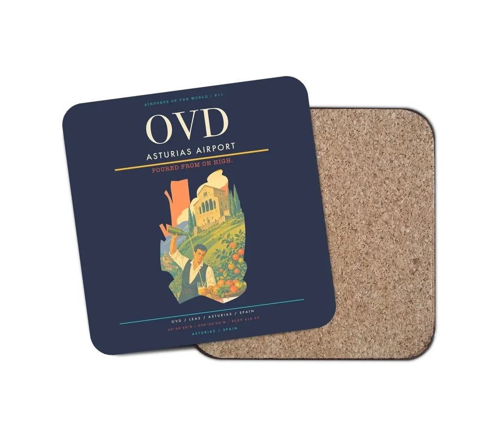 Asturias Airport (OVD) design on navy blue 1 piece coaster