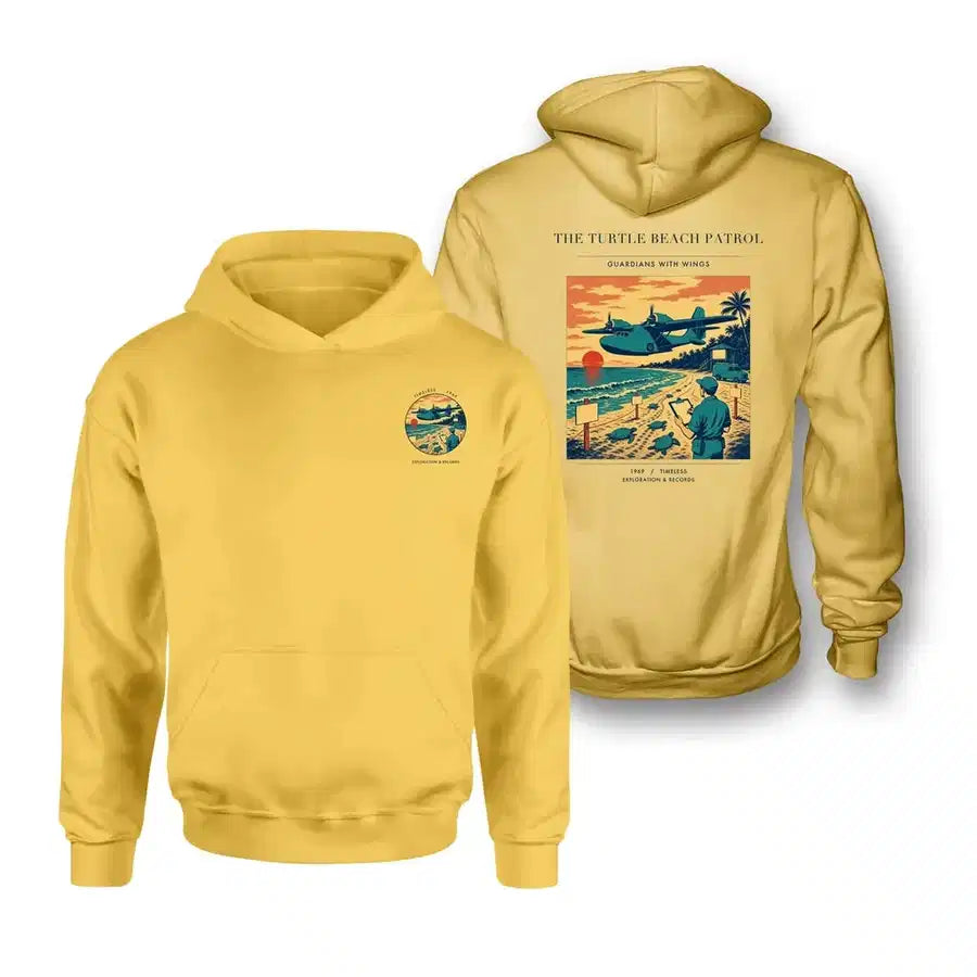VINTAGE G4443 - The Turtle Beach Patrol - Double-Side Hoodie design on yellow double side