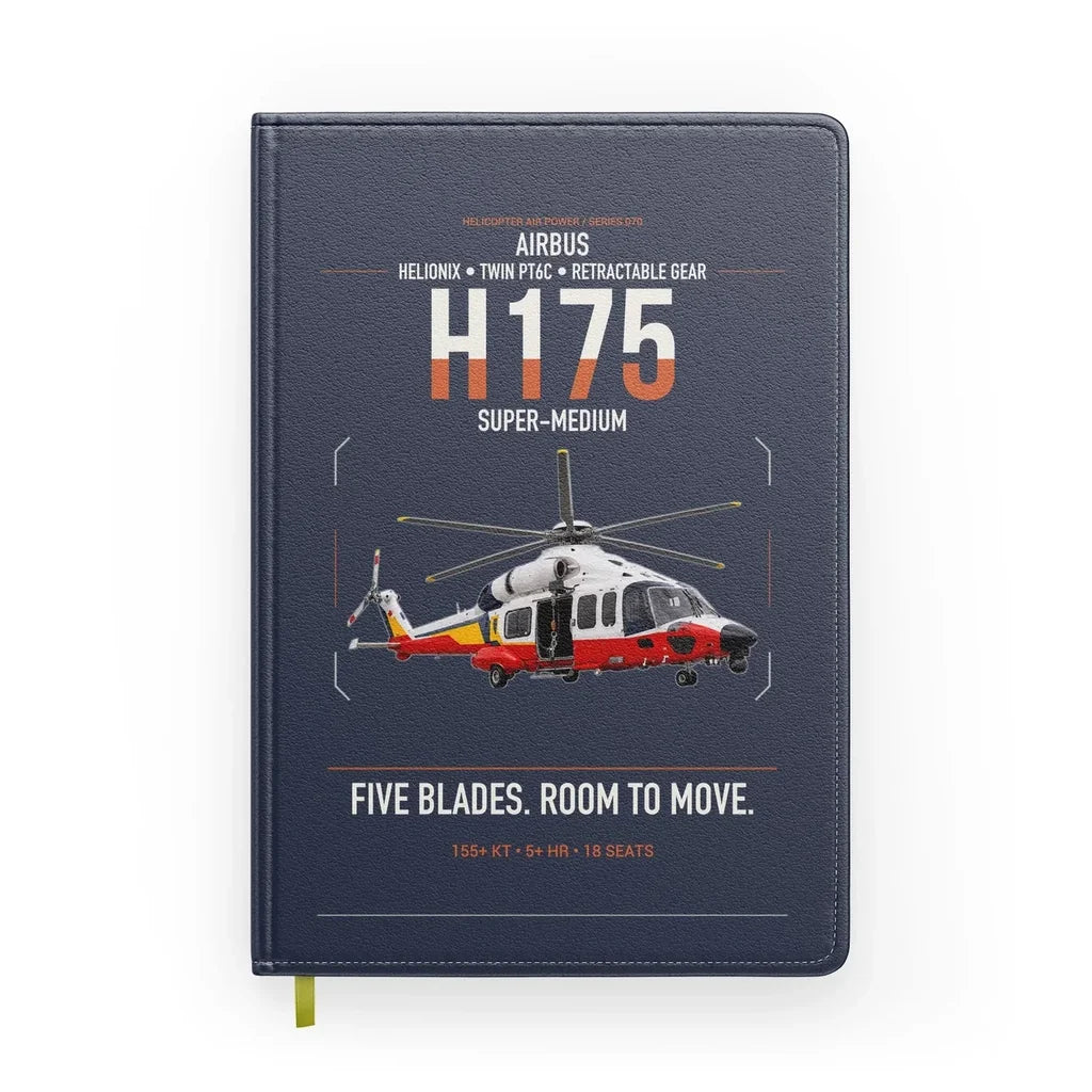 Airbus H175 design on navy blue notebook
