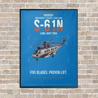 Thumbnail for Sikorsky S-61N vertical canvas print - framed - turquoise background
