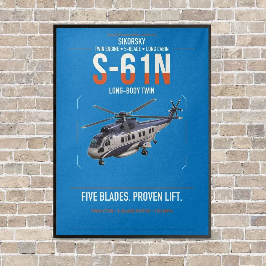 Sikorsky S-61N vertical canvas print - framed - turquoise background