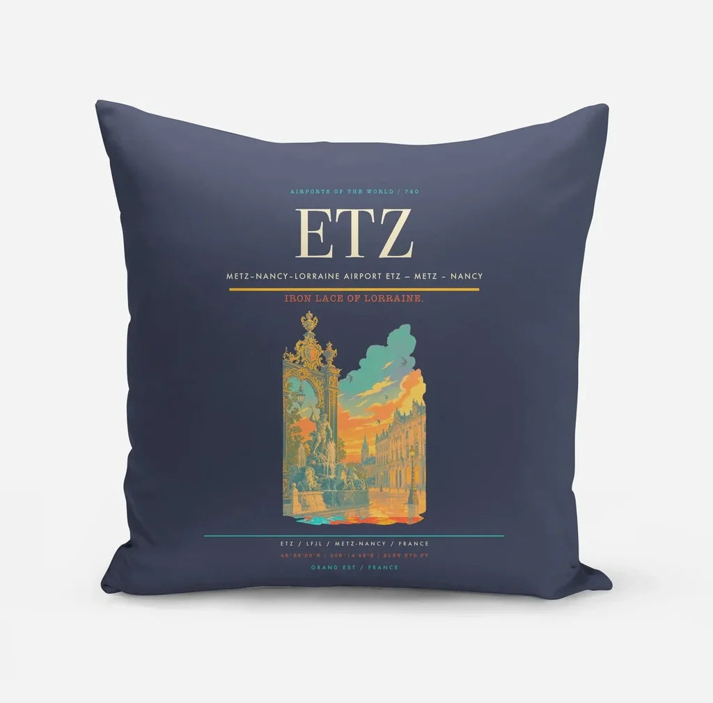 Metz–Nancy–Lorraine Airport (ETZ) design on navy blue pillow