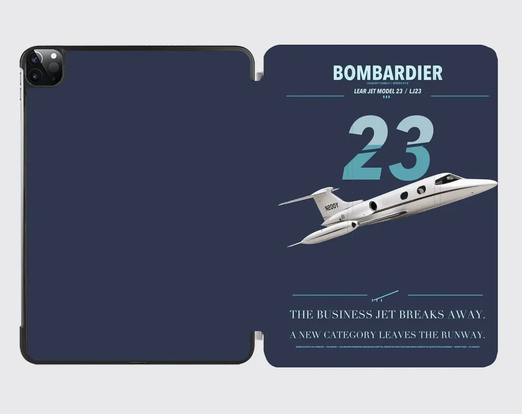 Bombardier Learjet 23 design on navy blue ipad tablet case