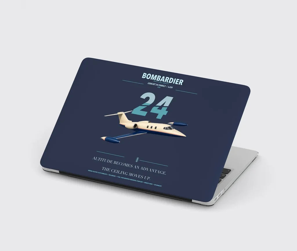 Bombardier Learjet 24 design on navy blue MacBook case