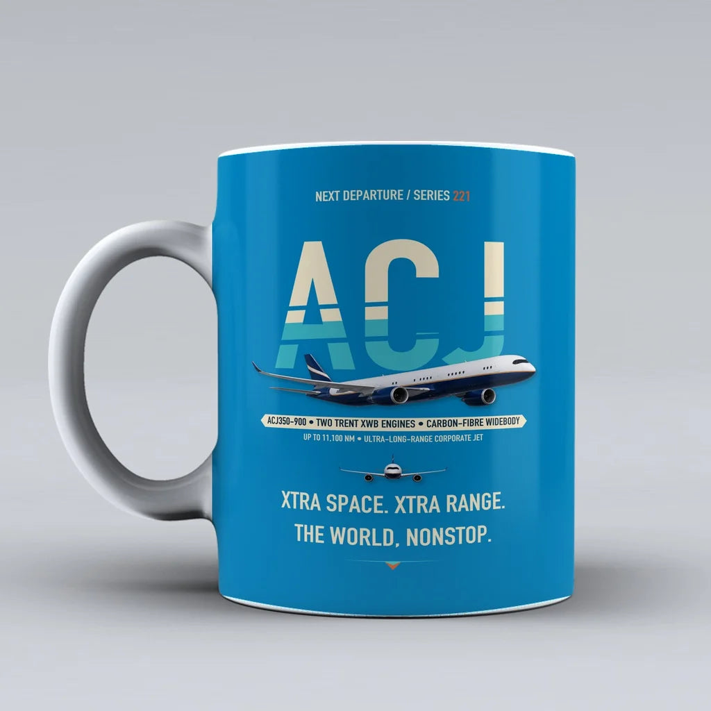 ACJ350 Mug design on turquoise airbus