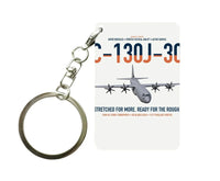Thumbnail for C-130J-30 Super Hercules design on white designed key chain, double-side print