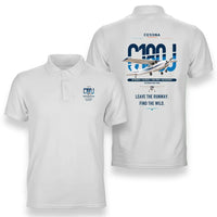 Thumbnail for Cessna 180J Skywagon design on white double-side polo t-shirt, double-side print