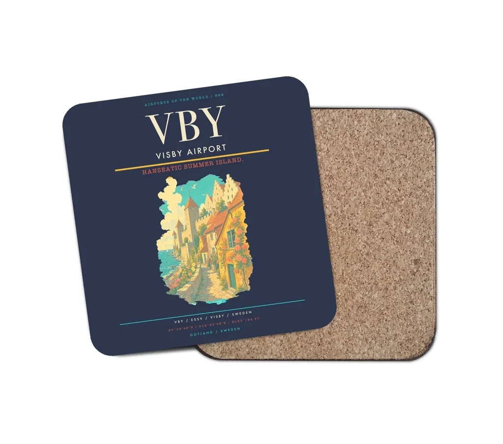 Visby Airport (VBY) design on navy blue 1 piece coaster