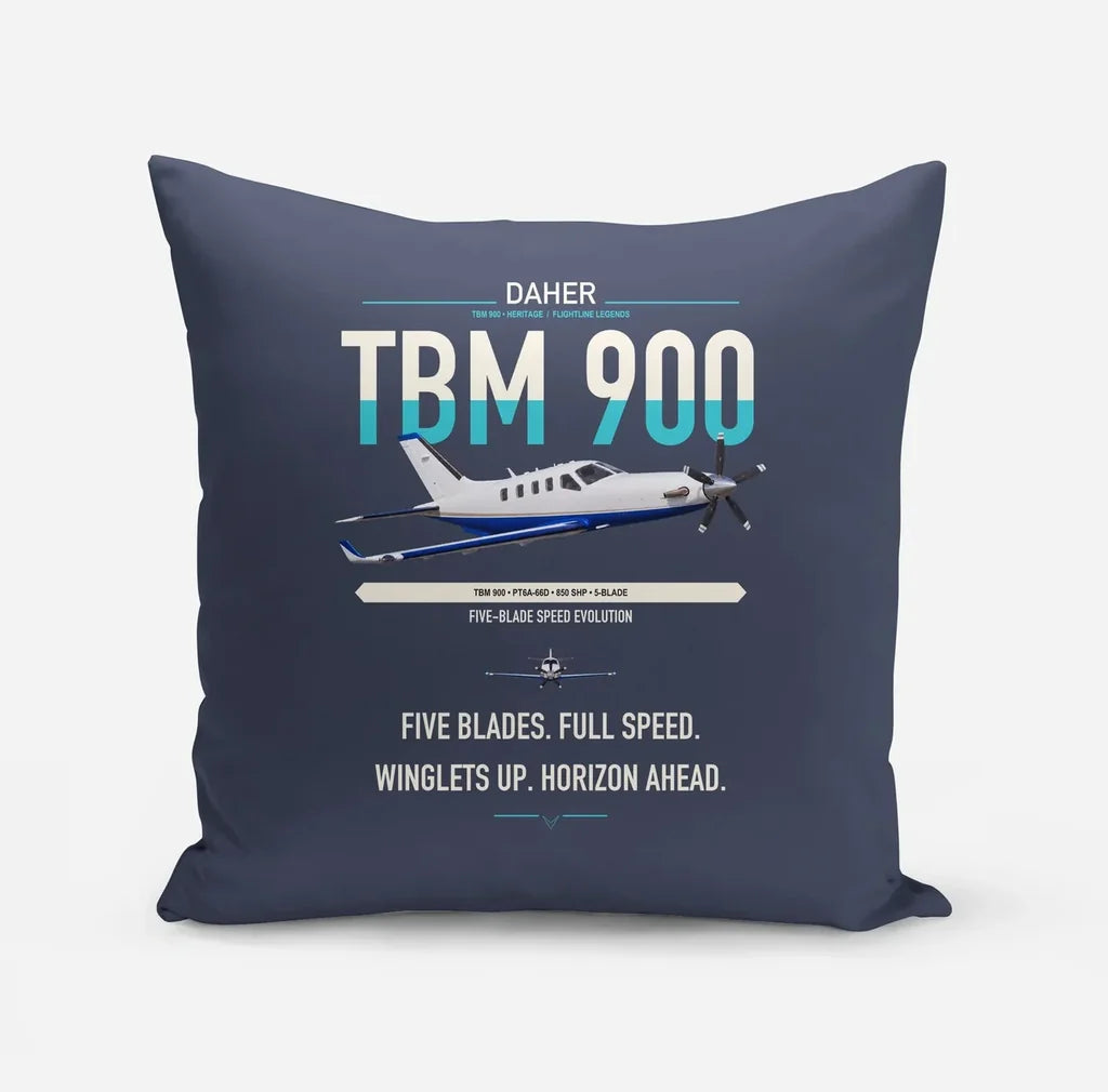 Daher TBM 900 design on navy blue pillow