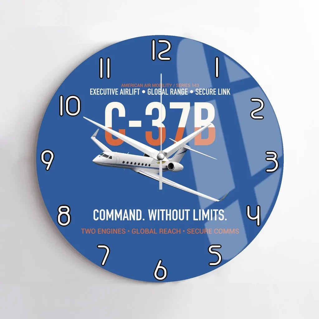 C-37B Global Command Link design on blue no frame wall clock
