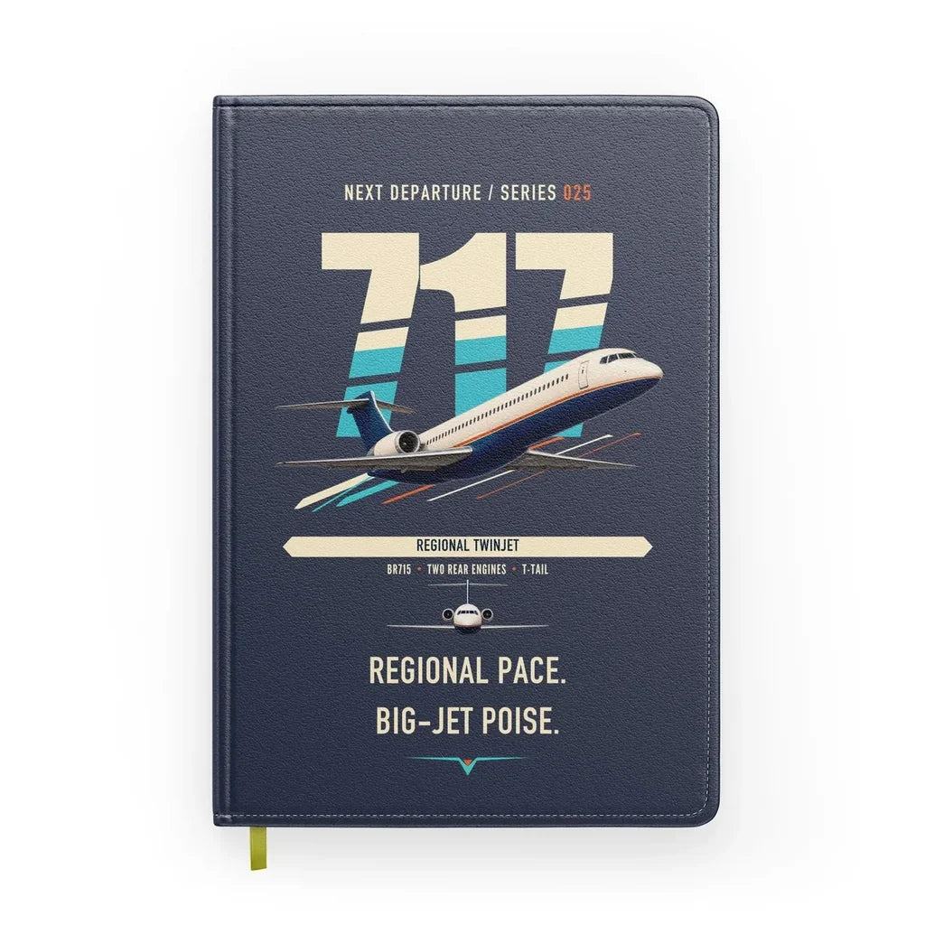 Boeing 717-200 design on navy blue notebook