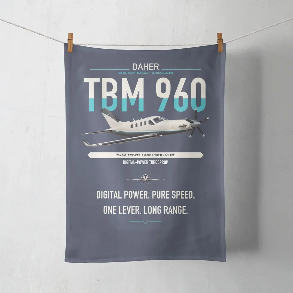 Daher TBM 960 design on navy blue towel