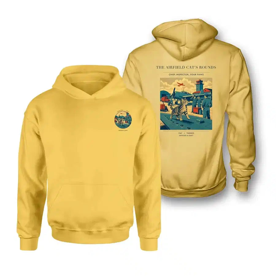VINTAGE G4456 - The Airfield Cat's Rounds - Double-Side Hoodie design on yellow double side