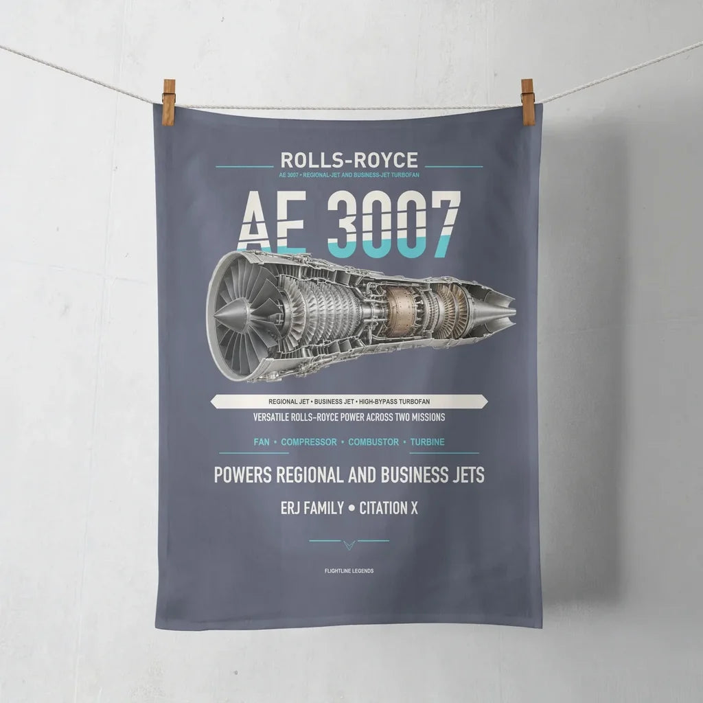 AE 3007 design on navy blue towel
