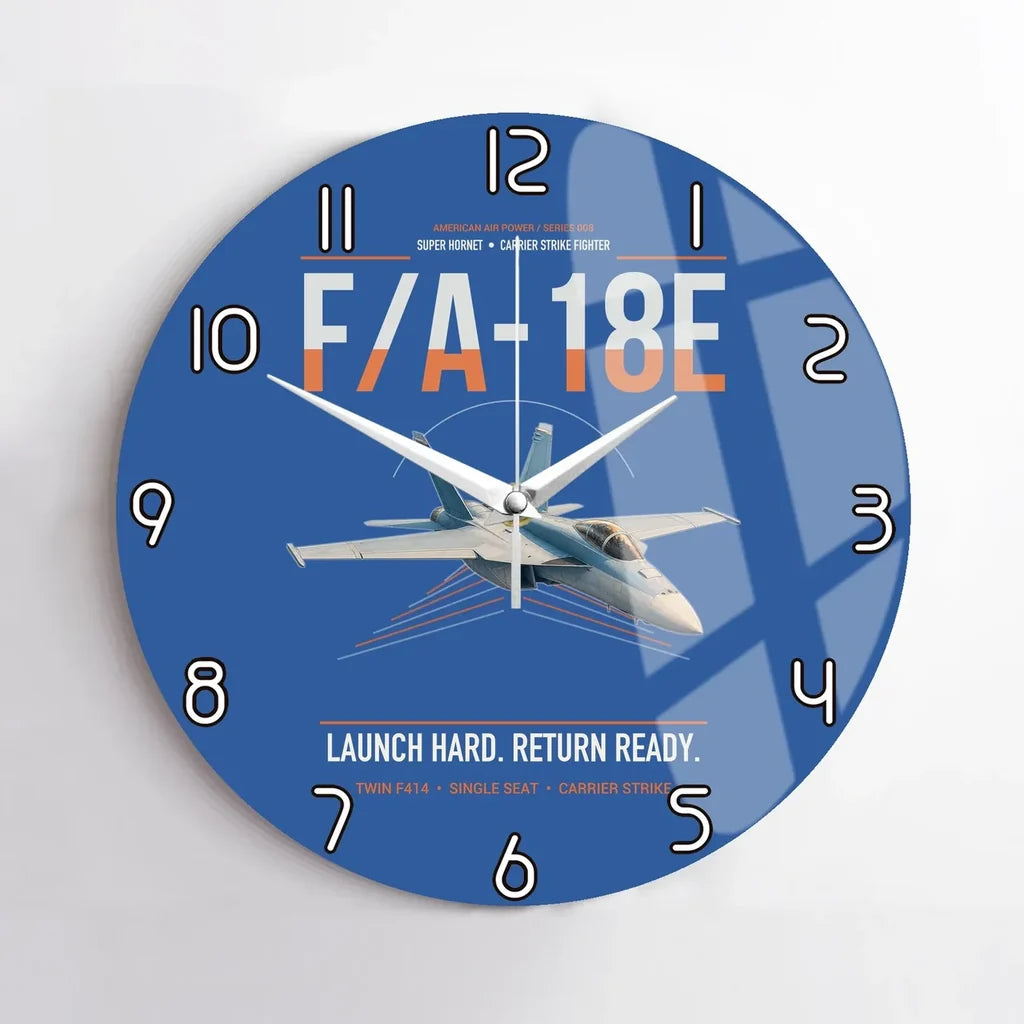 F-A-18E Super Hornet design on blue no frame wall clock