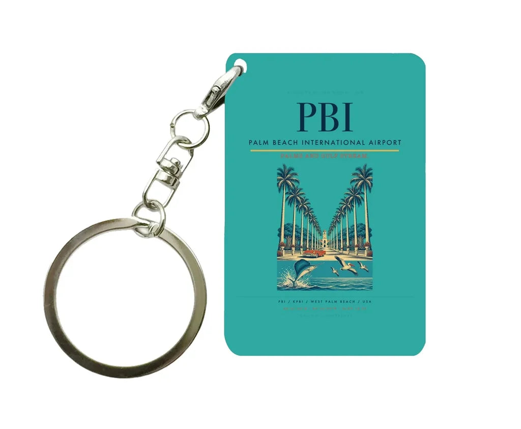 Palm Beach International Airport (PBI) design on turquoise key chain