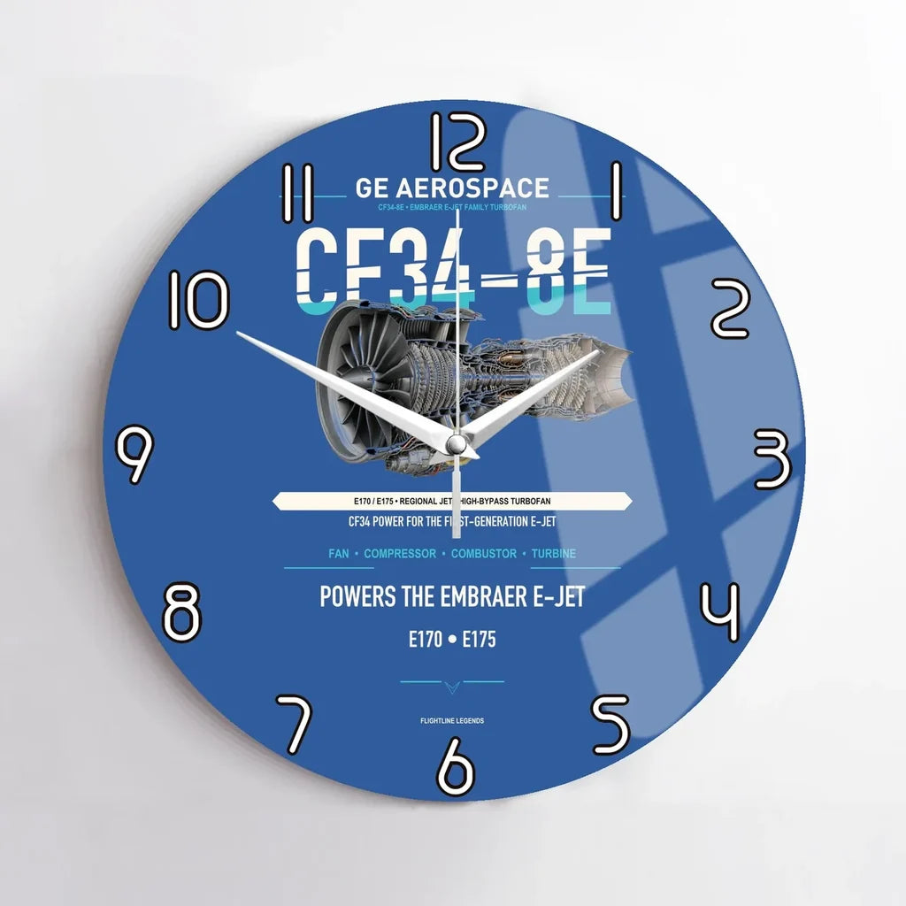 CF34-8E design on blue no frame wall clock