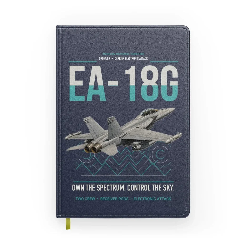 EA-18G Growler design on navy blue notebook