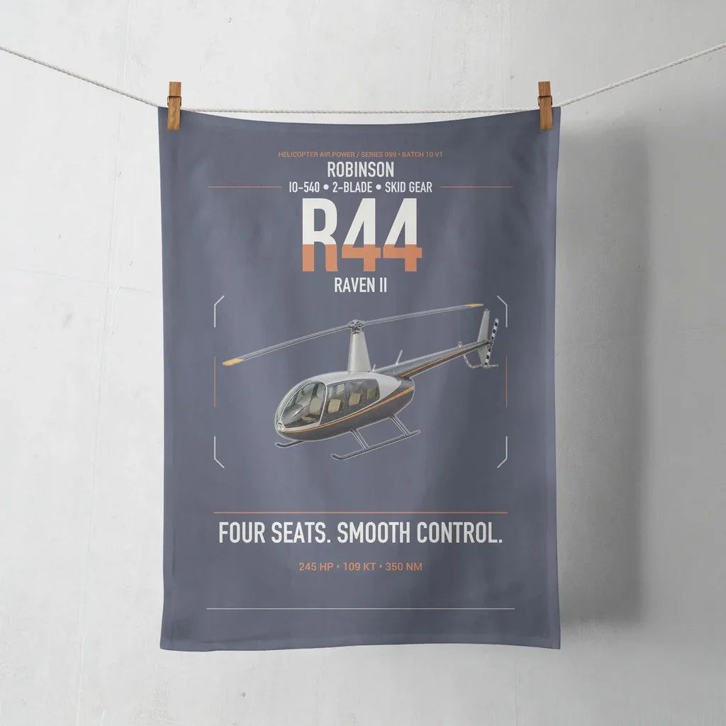 Robinson R44 Raven II design on navy blue towel