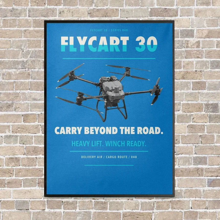 DJI FlyCart 30 vertical canvas print - framed - turquoise background