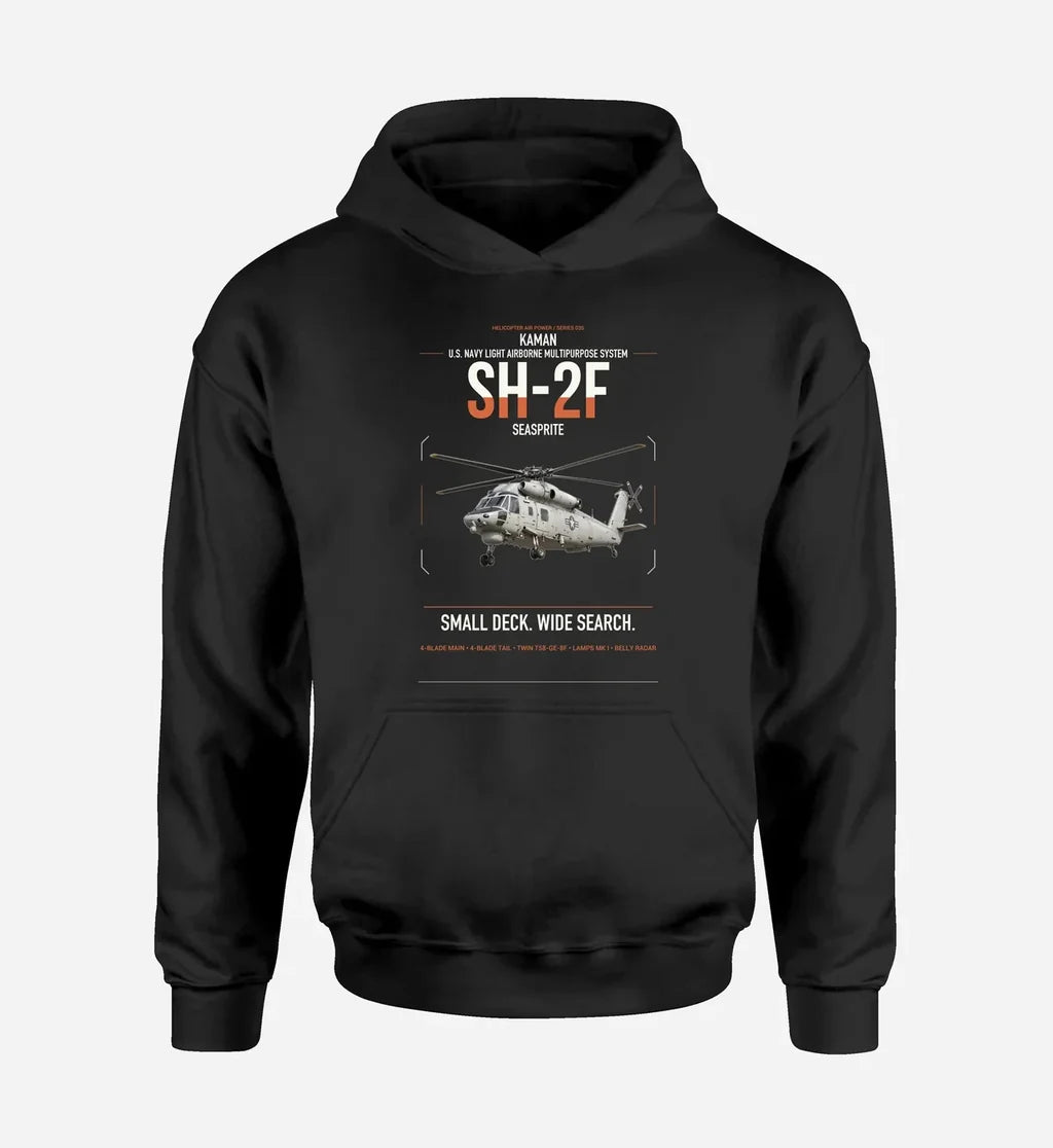 Kaman SH-2F Seasprite design on black double-side hoodie, single-side print