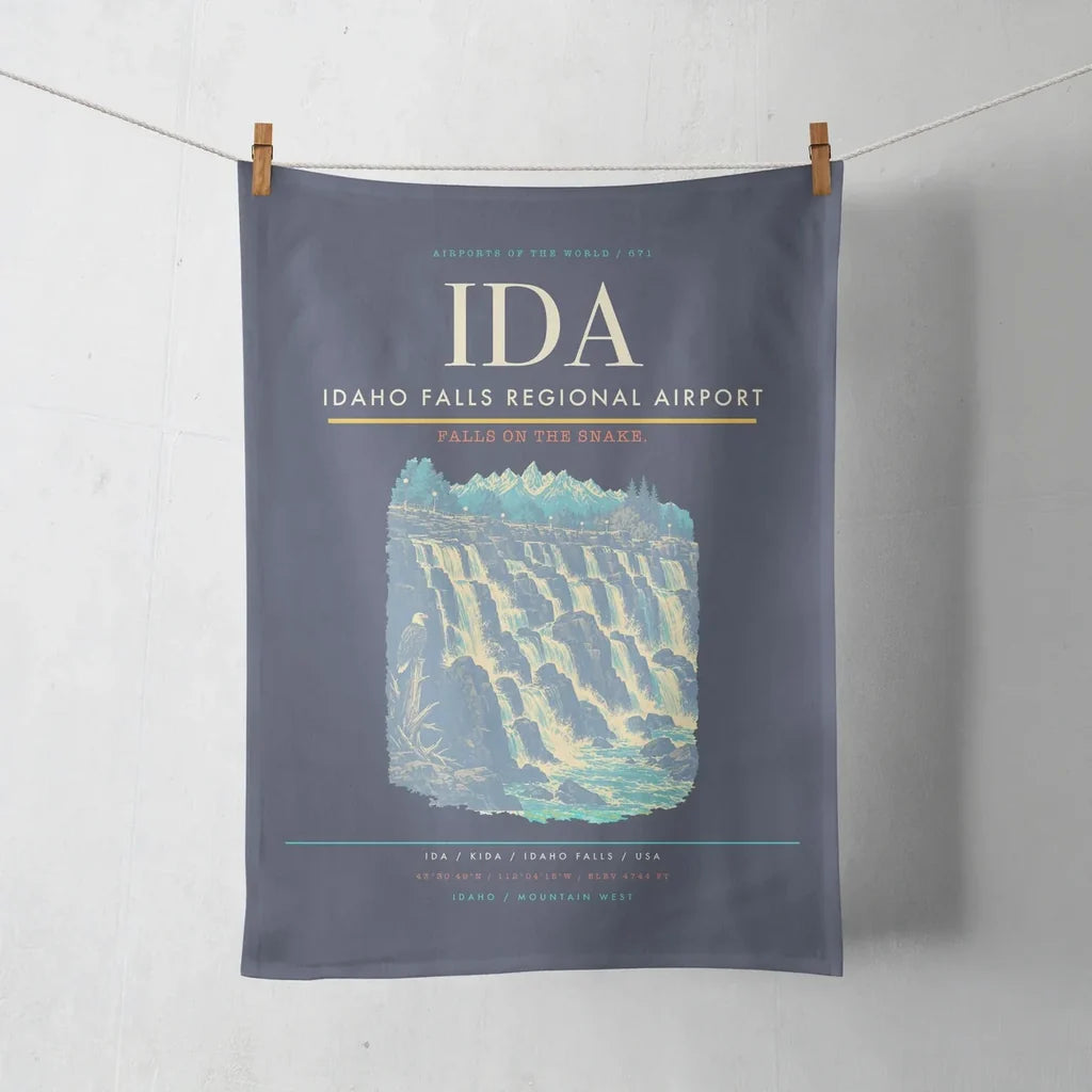 Idaho Falls Regional Airport (IDA) design on navy blue towel
