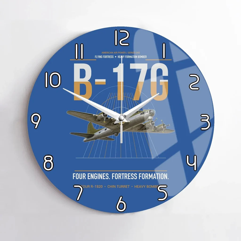 B-17G Flying Fortress design on blue no frame wall clock