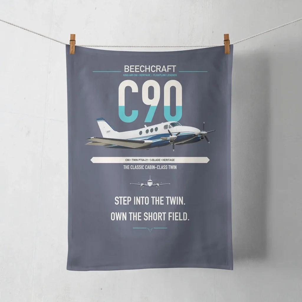 Beechcraft King Air C90 design on navy blue towel