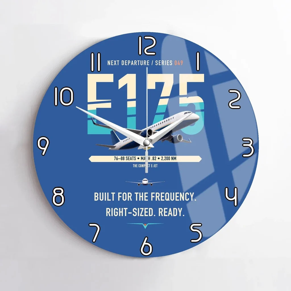 Embraer E175 design on blue no frame wall clock