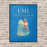 Thumbnail for Malvinas Argentinas International Airport USH — Ushuaia vertical canvas print - framed - turquoise background