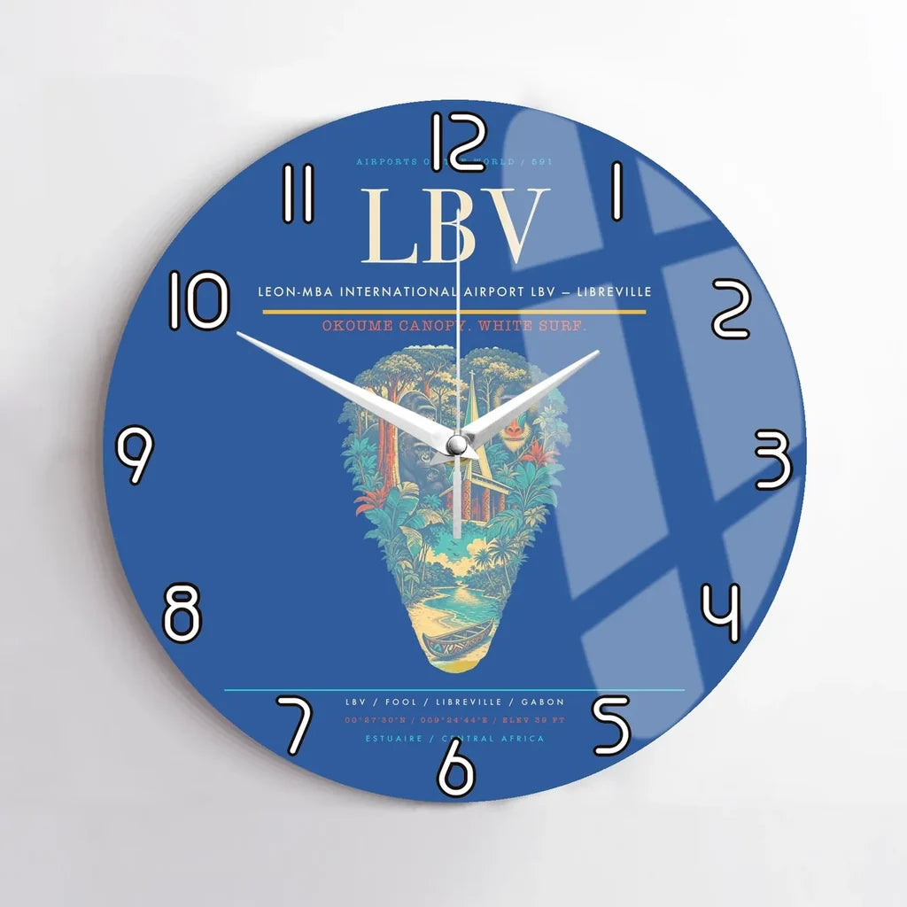 Leon-Mba International Airport (LBV) design on blue no frame wall clock