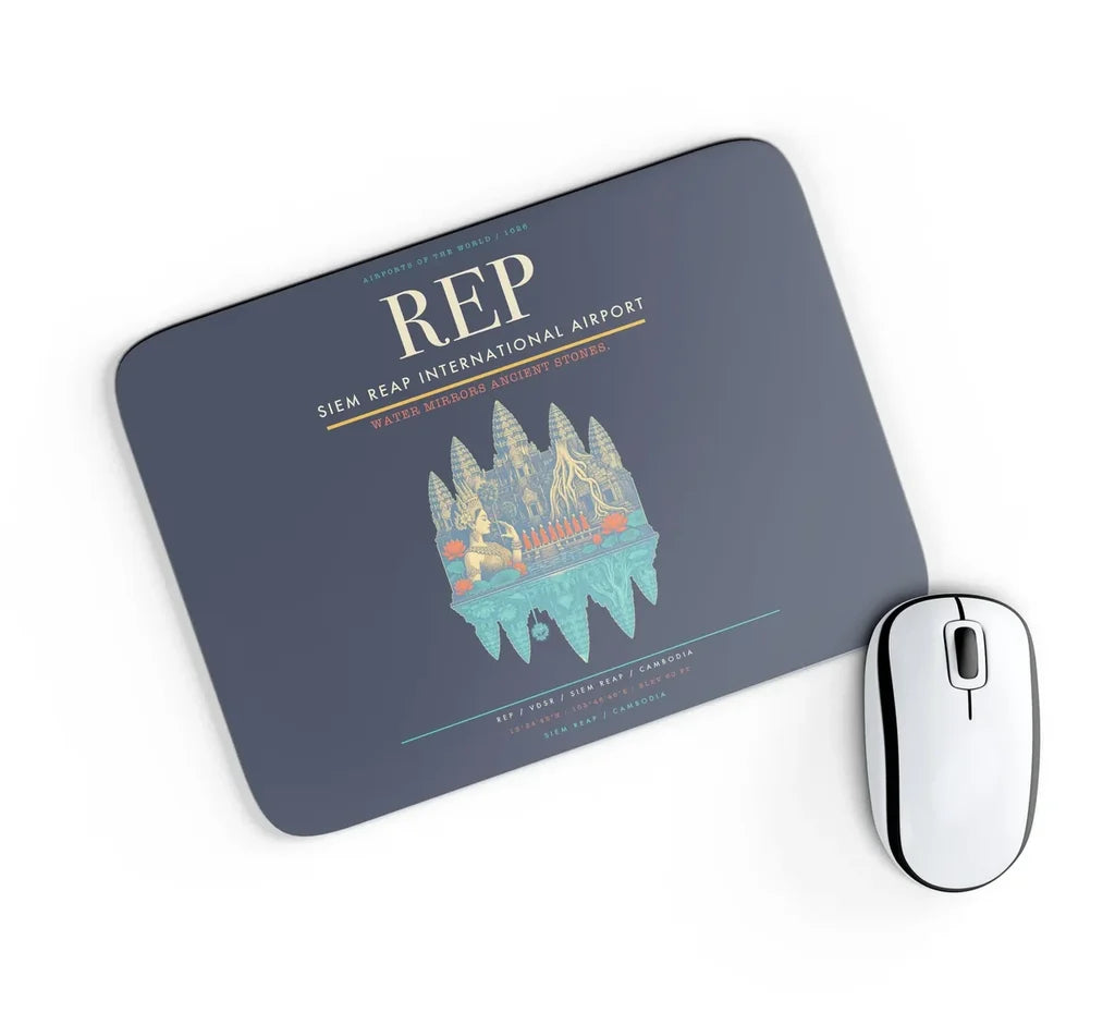 Siem Reap International Airport (REP) design on navy blue rectangle mouse pad