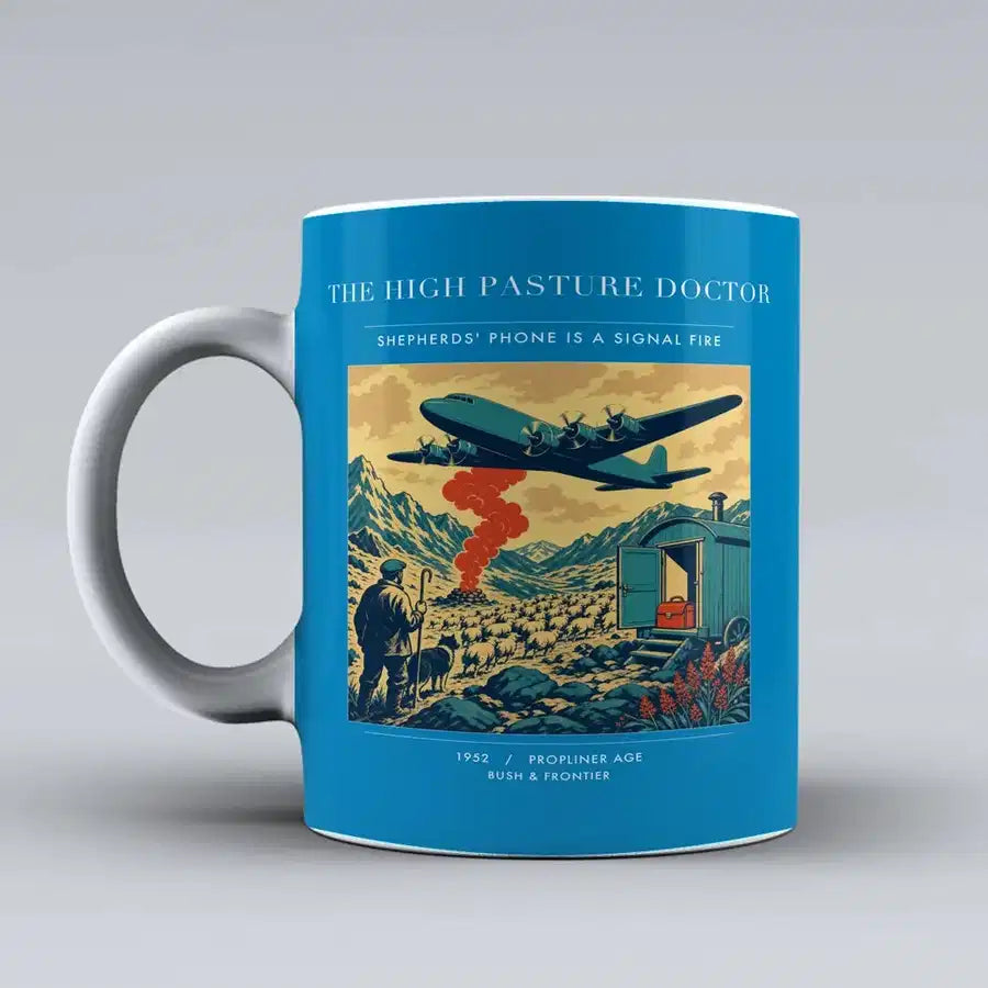 VINTAGE G4348 - The High Pasture Doctor - Ceramic Mug design on turquoise
