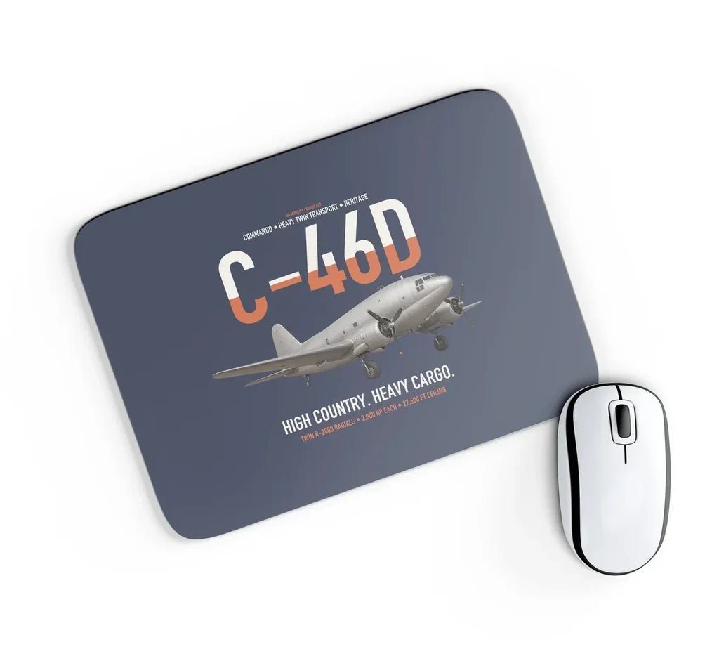 C-46D Commando design on navy blue rectangle mouse pad