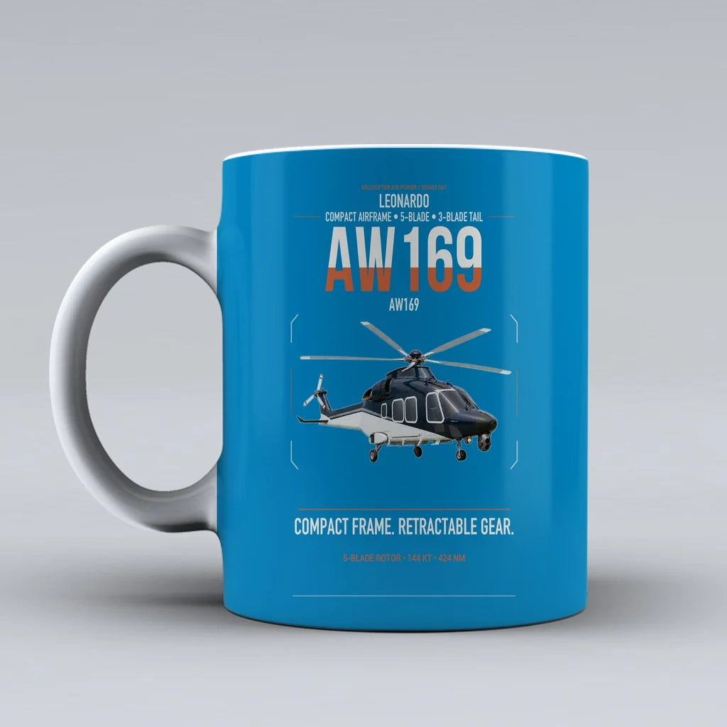 Leonardo AW169 design on turquoise ceramic mug, double-side print