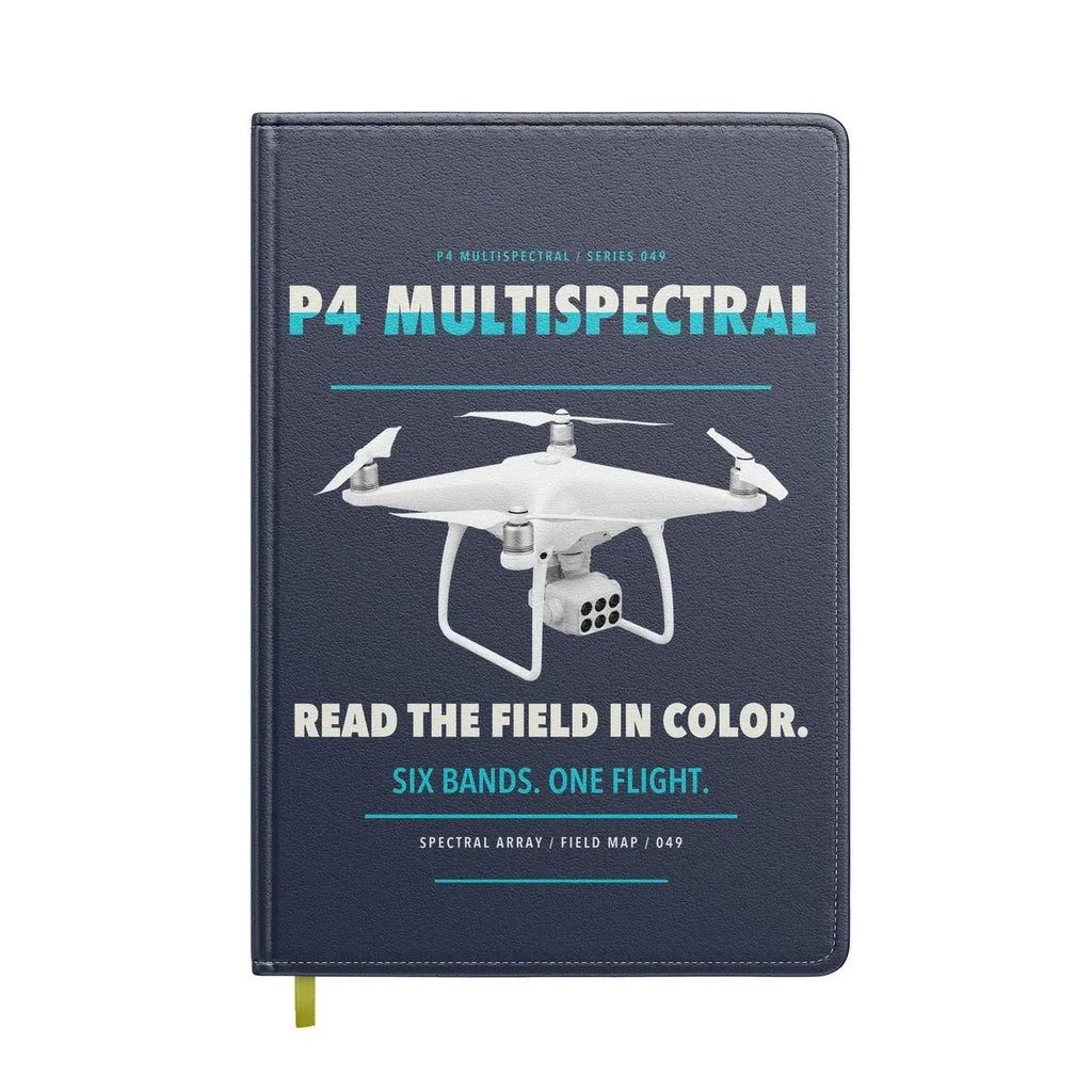DJI P4 Multispectral design on navy blue notebook