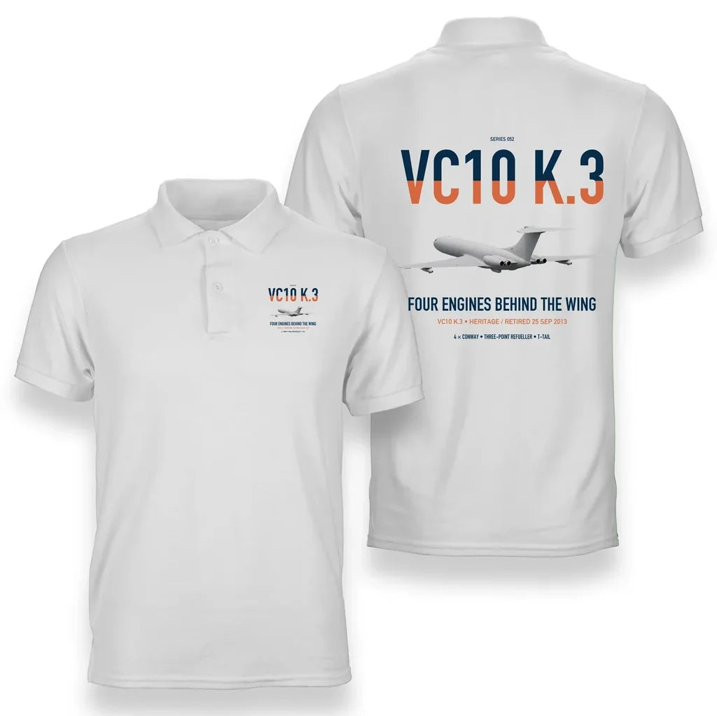 Vickers VC10 K.3 design on white double-side polo t-shirt, double-side print