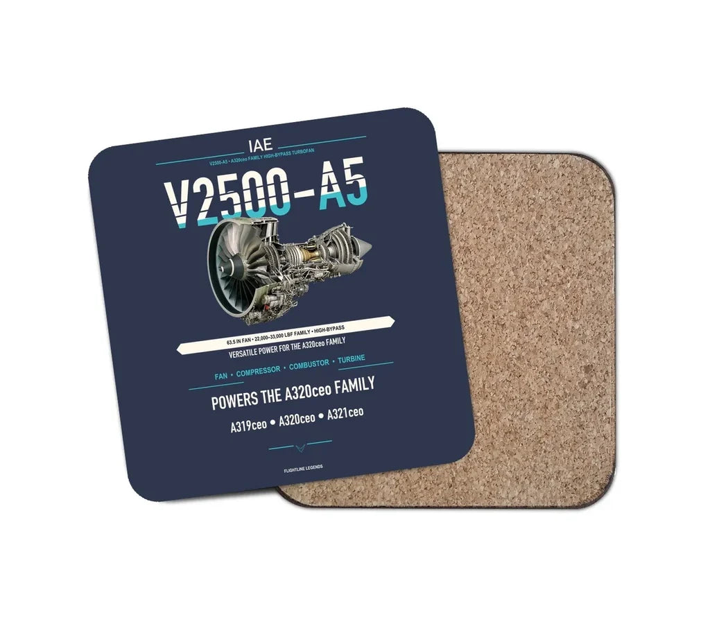 V2500-A5 design on navy blue 1 piece coaster